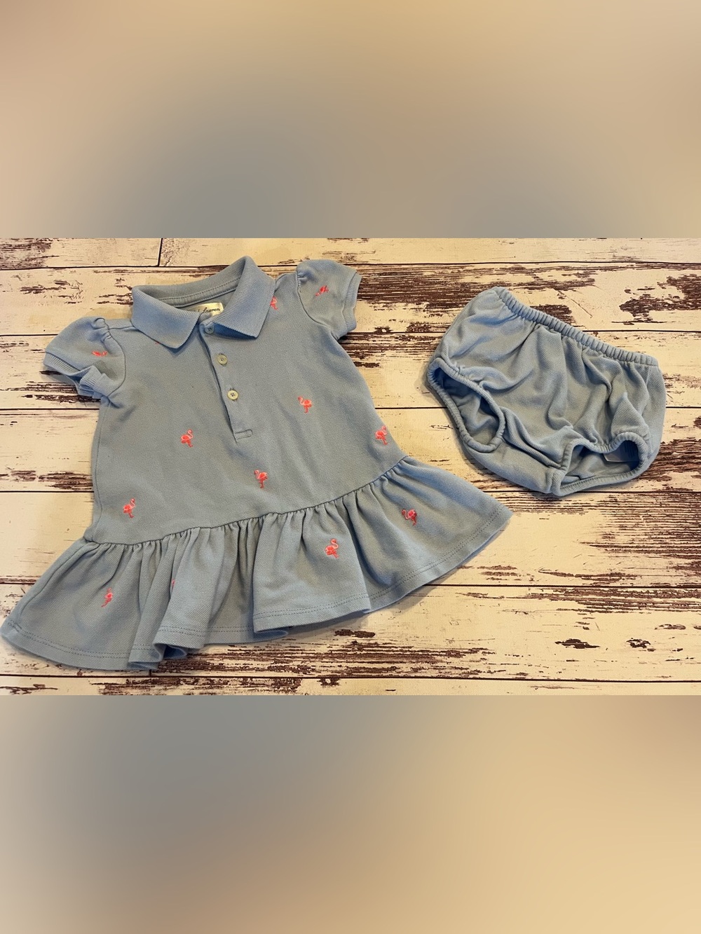 Ralph Lauren Set Girl’s 3 Months Pink Flamingo Dress & Diaper Cover Bloomers